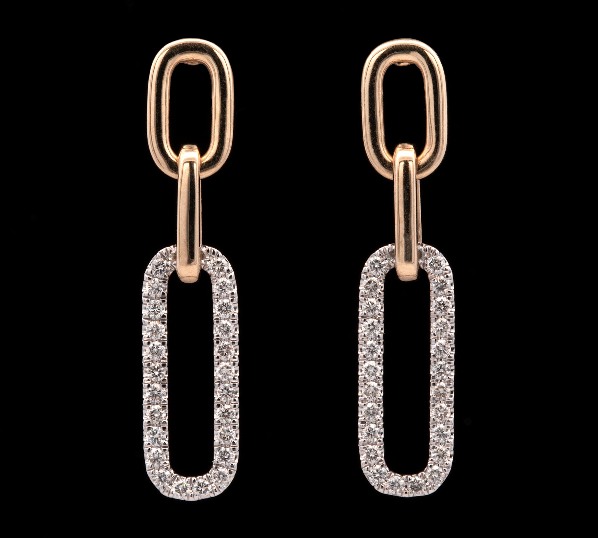 14K White And Yellow Gold Pave Diamond Paperclip Link Drop Earrings