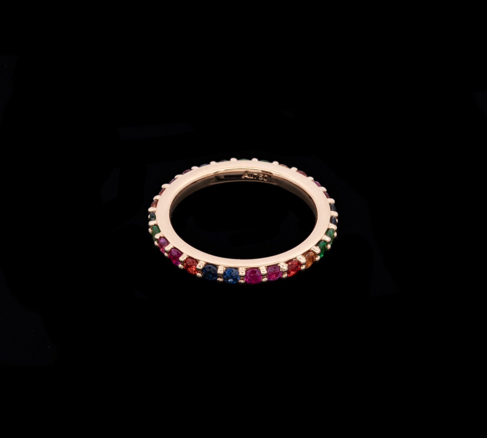 14K Yellow Gold Rainbow Gemstone Eternity Band
