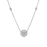 14K And 18K White Gold Diamond Halo Pendant With 14K White Gold Diamond Chain