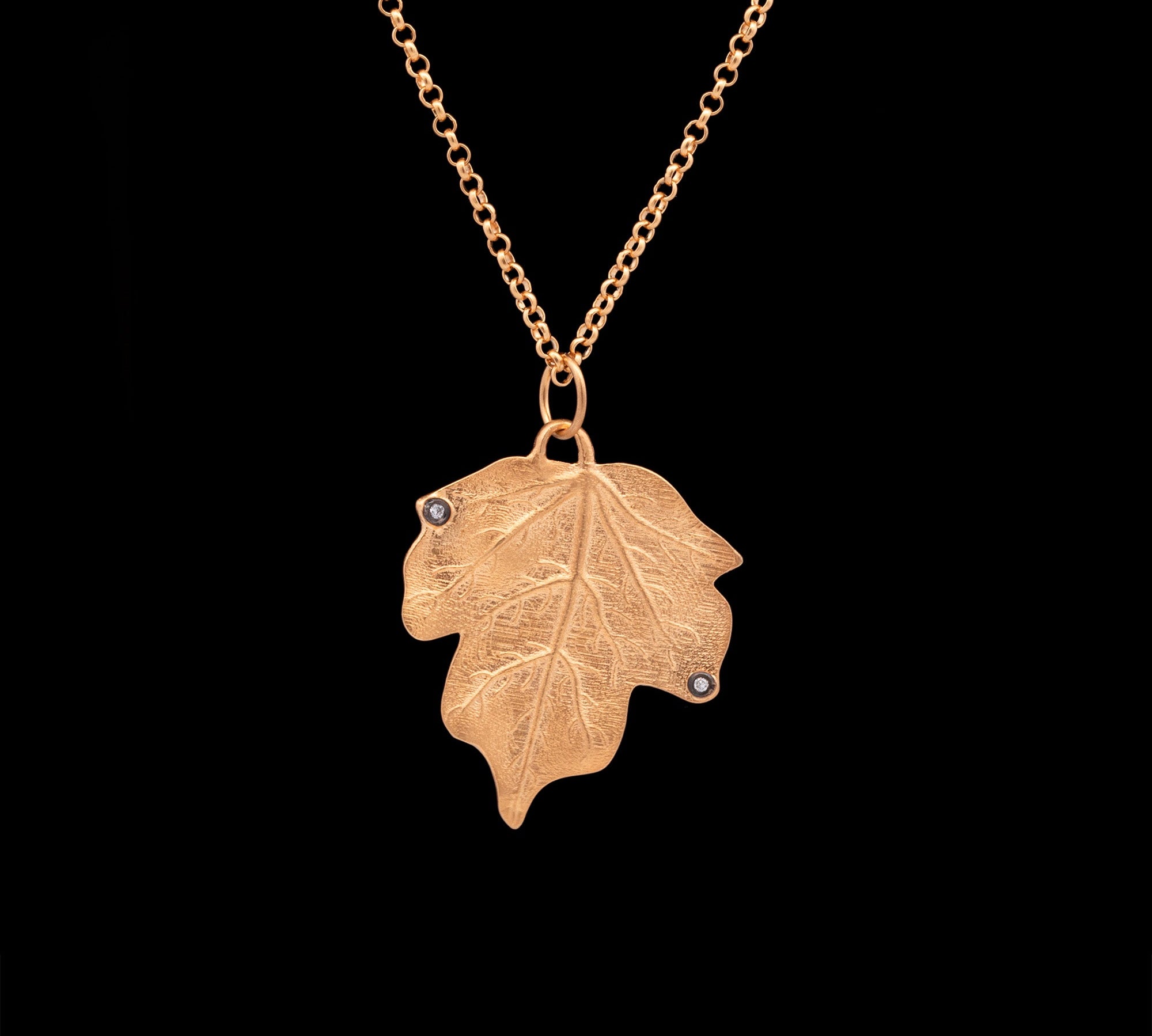 Sterling Silver and 24K Yellow Gold Maple Leaf Pendant With Diamond Accent, 18 Inches