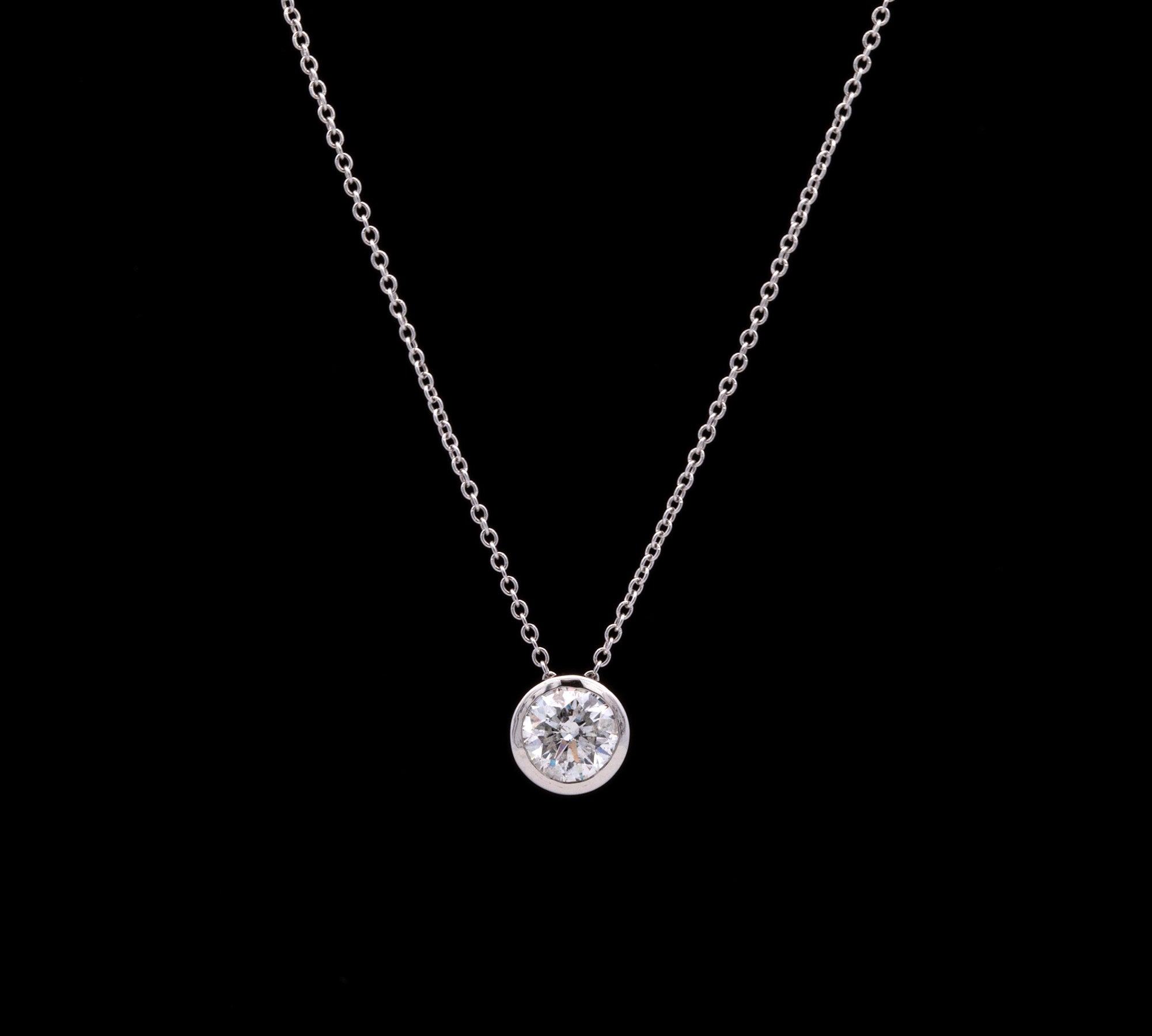 Platinum 1.00ctw Round Diamond Solitaire Pendant With 18 Inch Cable Link Chain With Jump Ring At 16 Inches