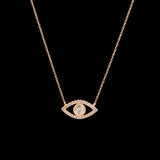 14K Yellow Gold Diamond Evil Eye Necklace, 17 Inches