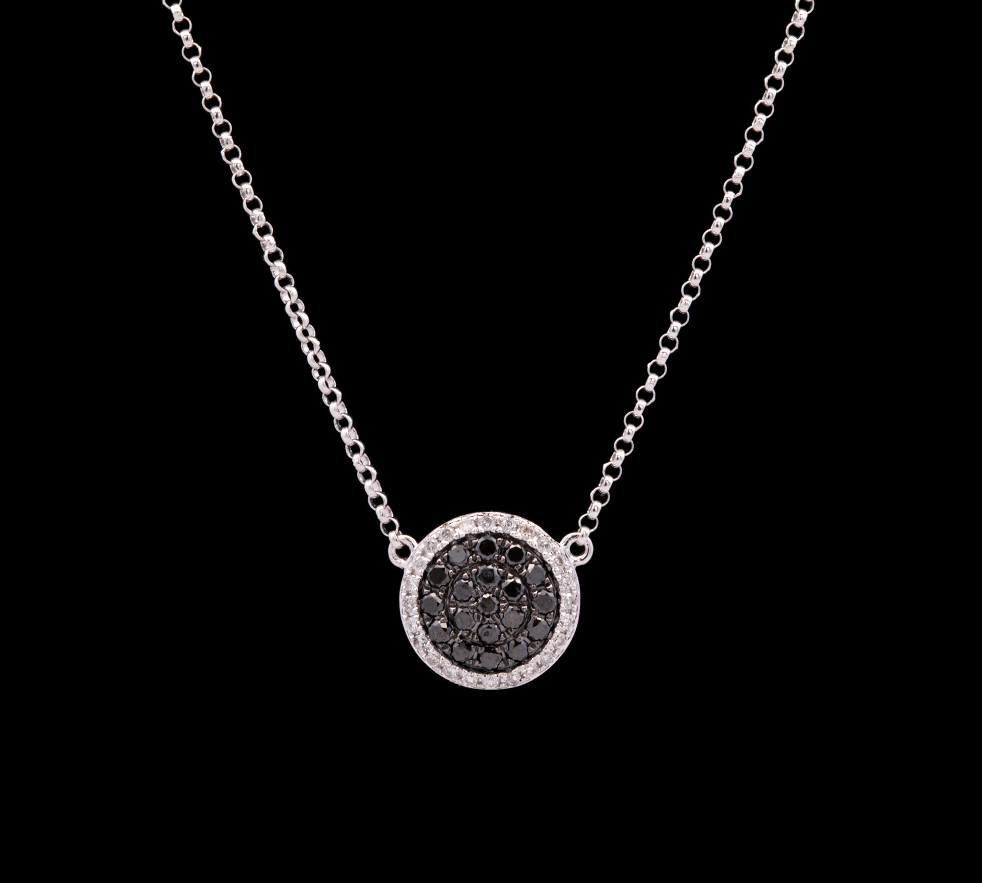 14K White Gold Black And White Diamond Necklace, 16 Inches