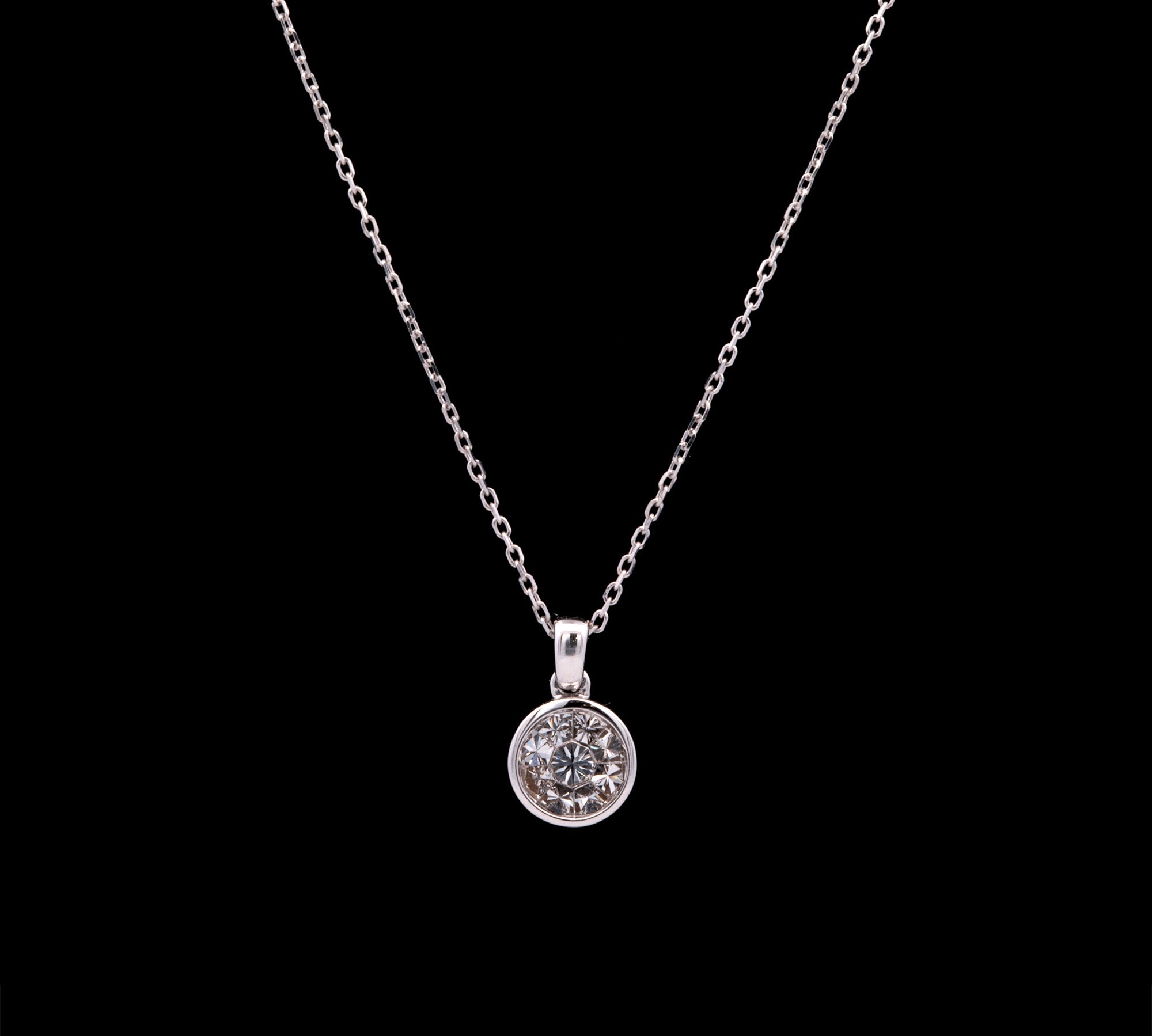 14K White Gold Illusion Set Diamond Pendant And 18 Inch Chain With Jump Ring At 17 Inches