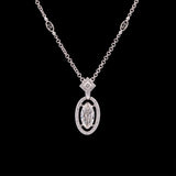 14K White Gold Marquise Diamond Halo Necklace, 16 Inches