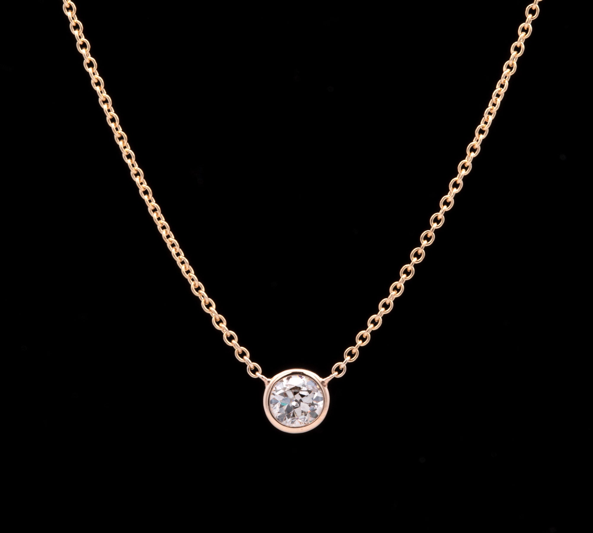 Custom 14K Yellow Gold Bezel Set 0.54ctw Diamond Solitaire Necklace, 18 Inches