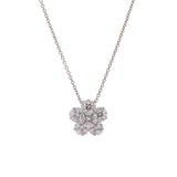 18K White Gold Illusion Set Diamond Flower Pendant And Chain