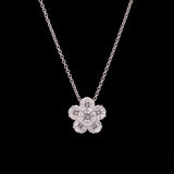 18K White Gold Illusion Set Diamond Flower Pendant And Chain