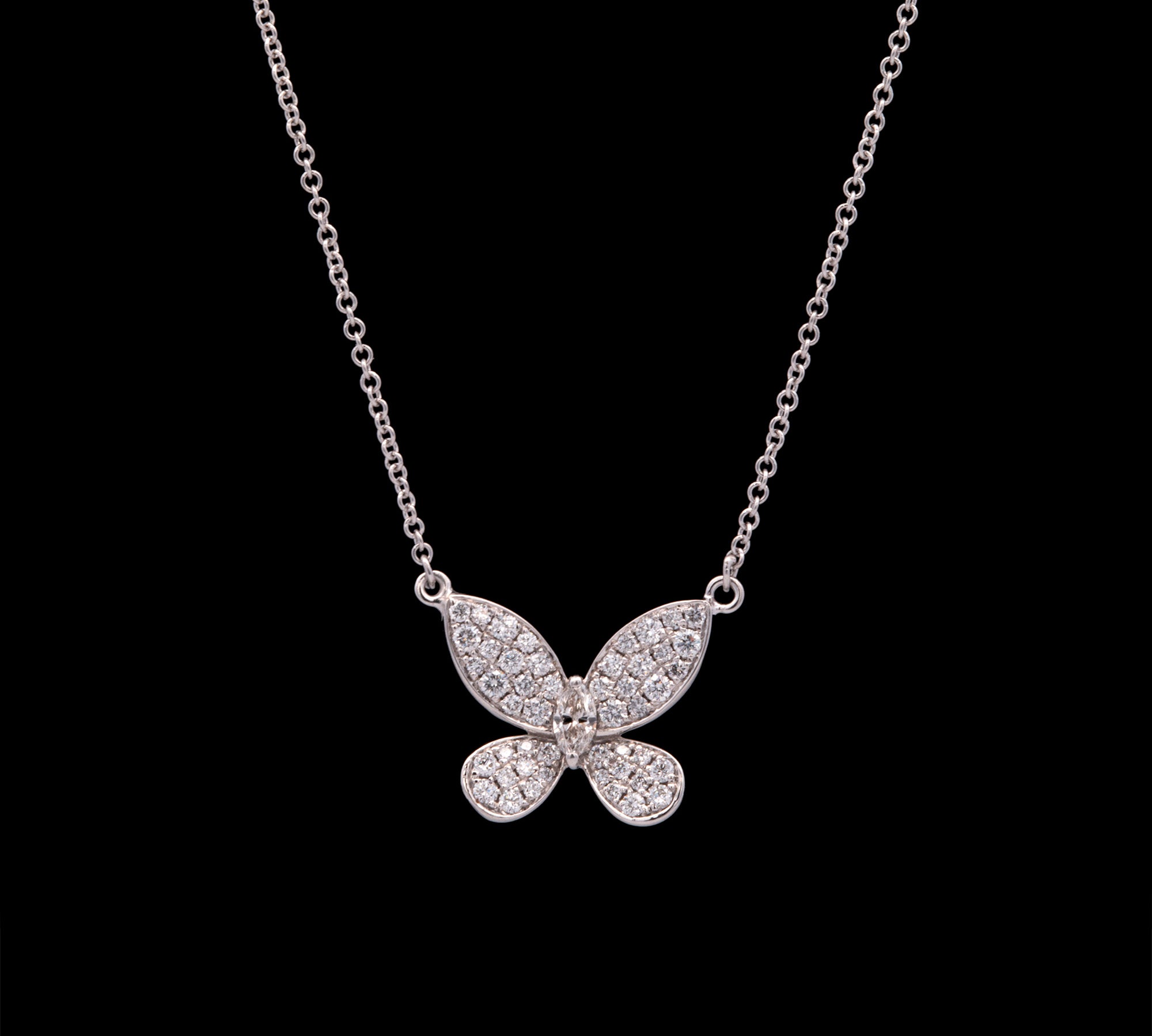 18K White Gold Diamond Butterfly Necklace