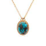 24K And 18K Yellow Gold Turquoise and Diamond Necklace, 22 Inches