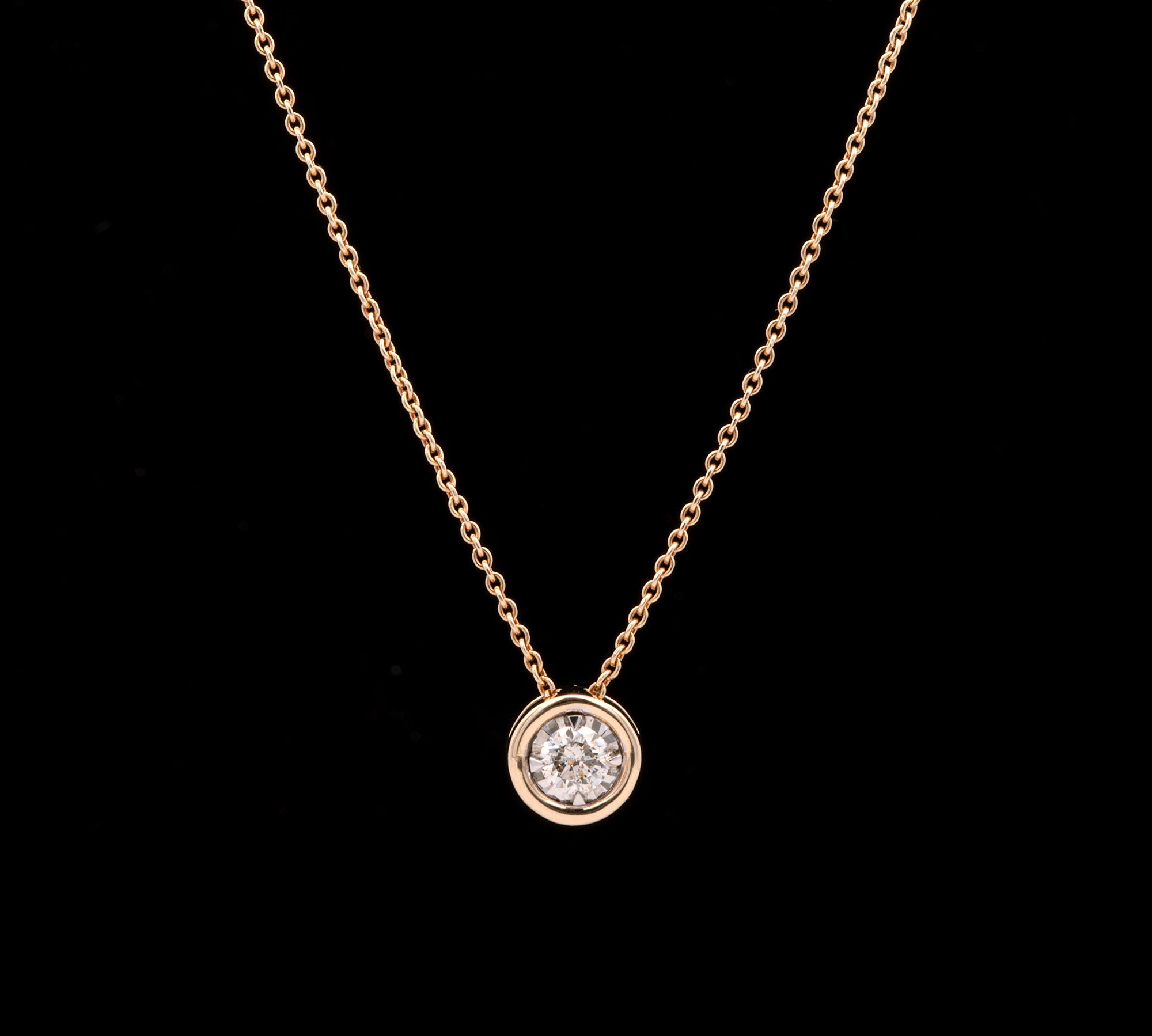 14K Yellow Gold Illusion Bezel Set Diamond Pendant With 18 Inch Chain