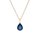 14K Yellow Gold Pear Shape Sapphire Pendant With 18 Inch Chain