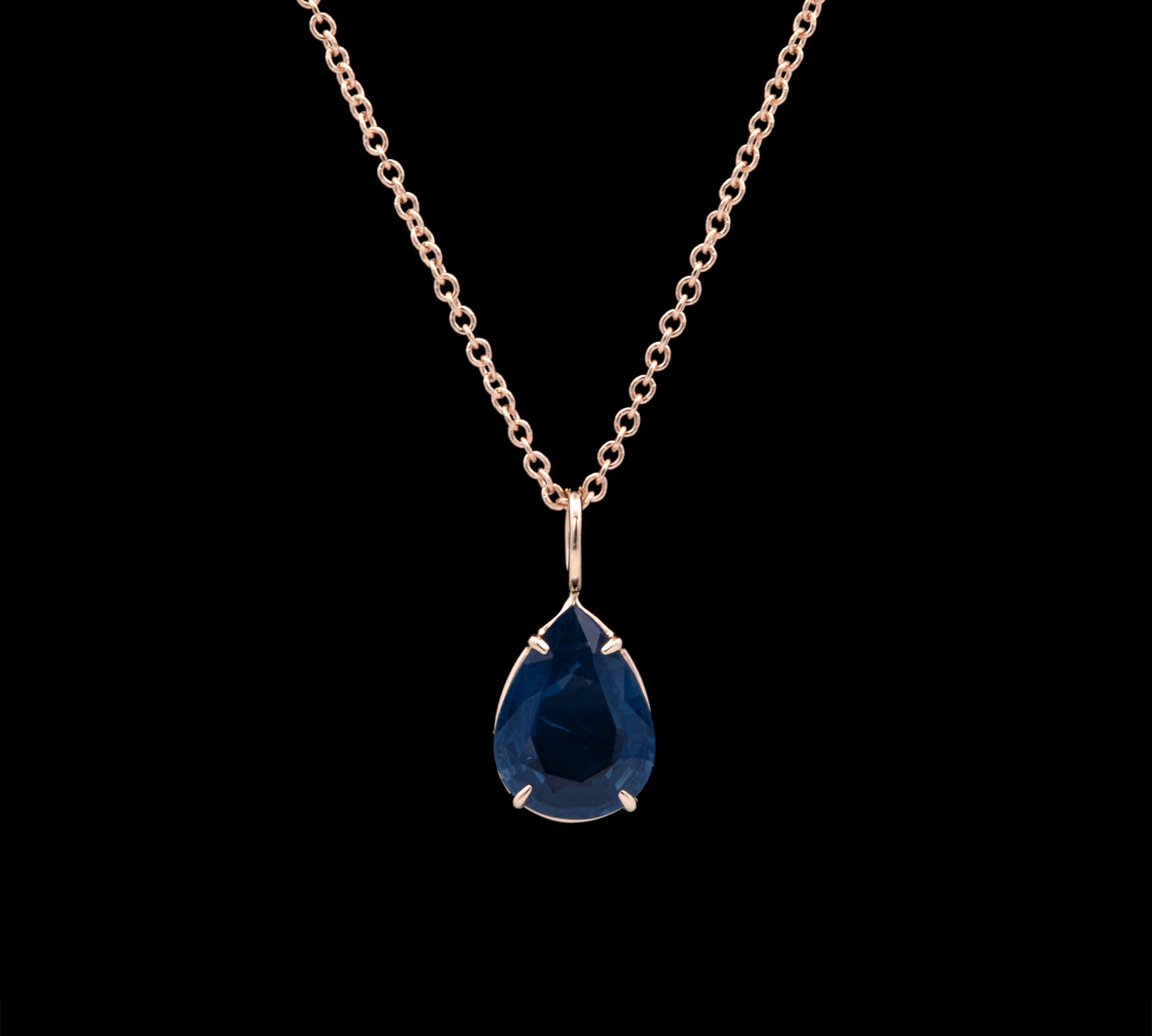 14K Yellow Gold Pear Shape Sapphire Pendant With 18 Inch Chain
