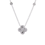 14K White Gold Diamond Clover Necklace With Diamond Station Chain, 16.5 Inches
