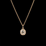 18K Yellow Gold Eight Prong Collet Set Old Mine Cut Diamond Pendant With 18 Inch Cable Chain