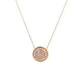 14K Yellow Gold Pave Diamond Disc Necklace, 18 Inches