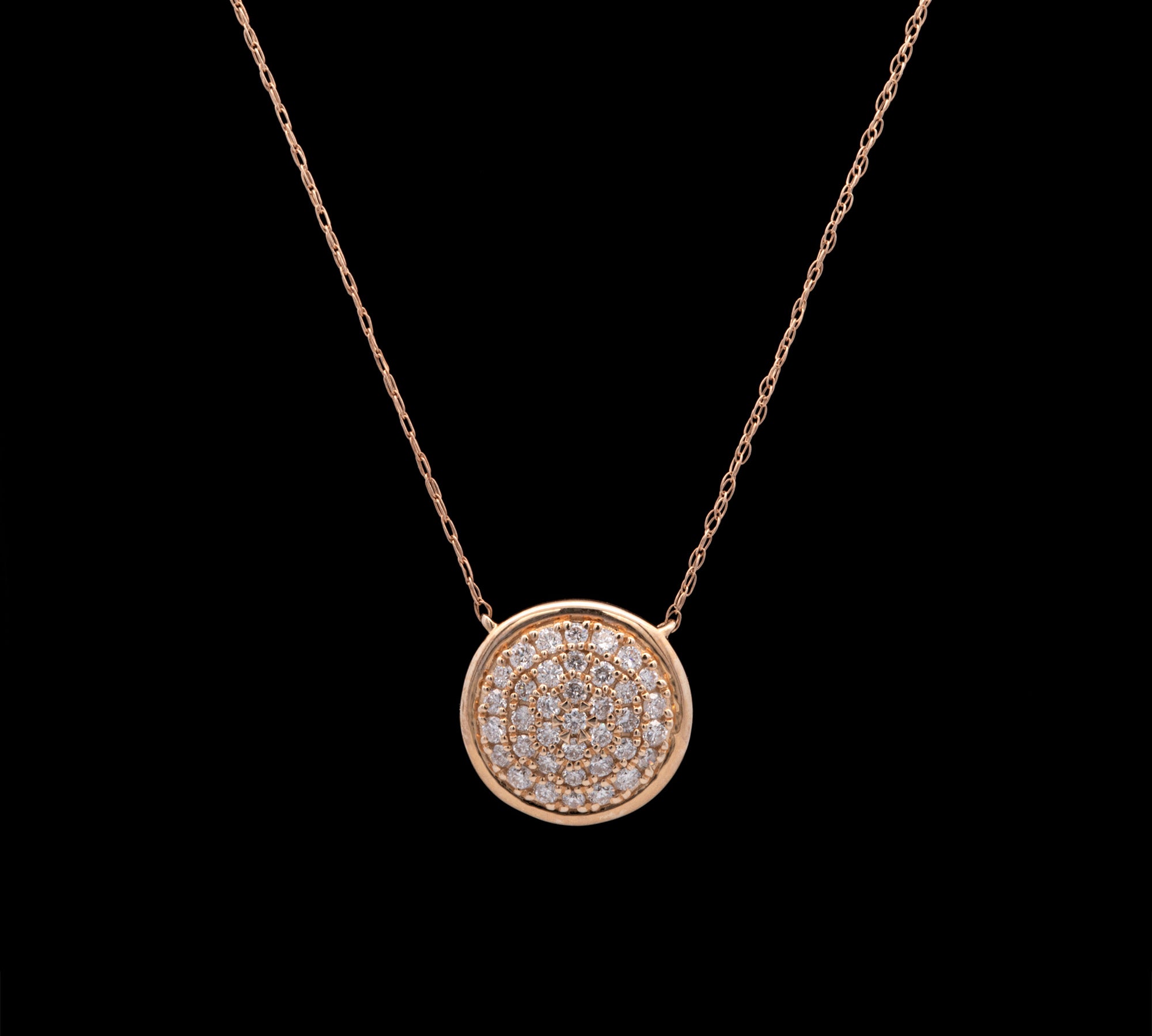 14K Yellow Gold Pave Diamond Disc Necklace, 18 Inches