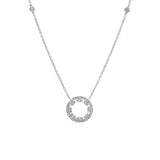 14K White Gold Diamond Circle Pendant With Diamond Station Chain
