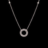 14K White Gold Diamond Circle Pendant With Diamond Station Chain