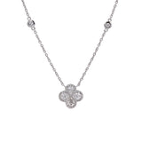 14K White Gold Diamond Clover Necklace with Diamond Station Chain, 18 Inches