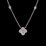 14K White Gold Diamond Clover Necklace with Diamond Station Chain, 18 Inches