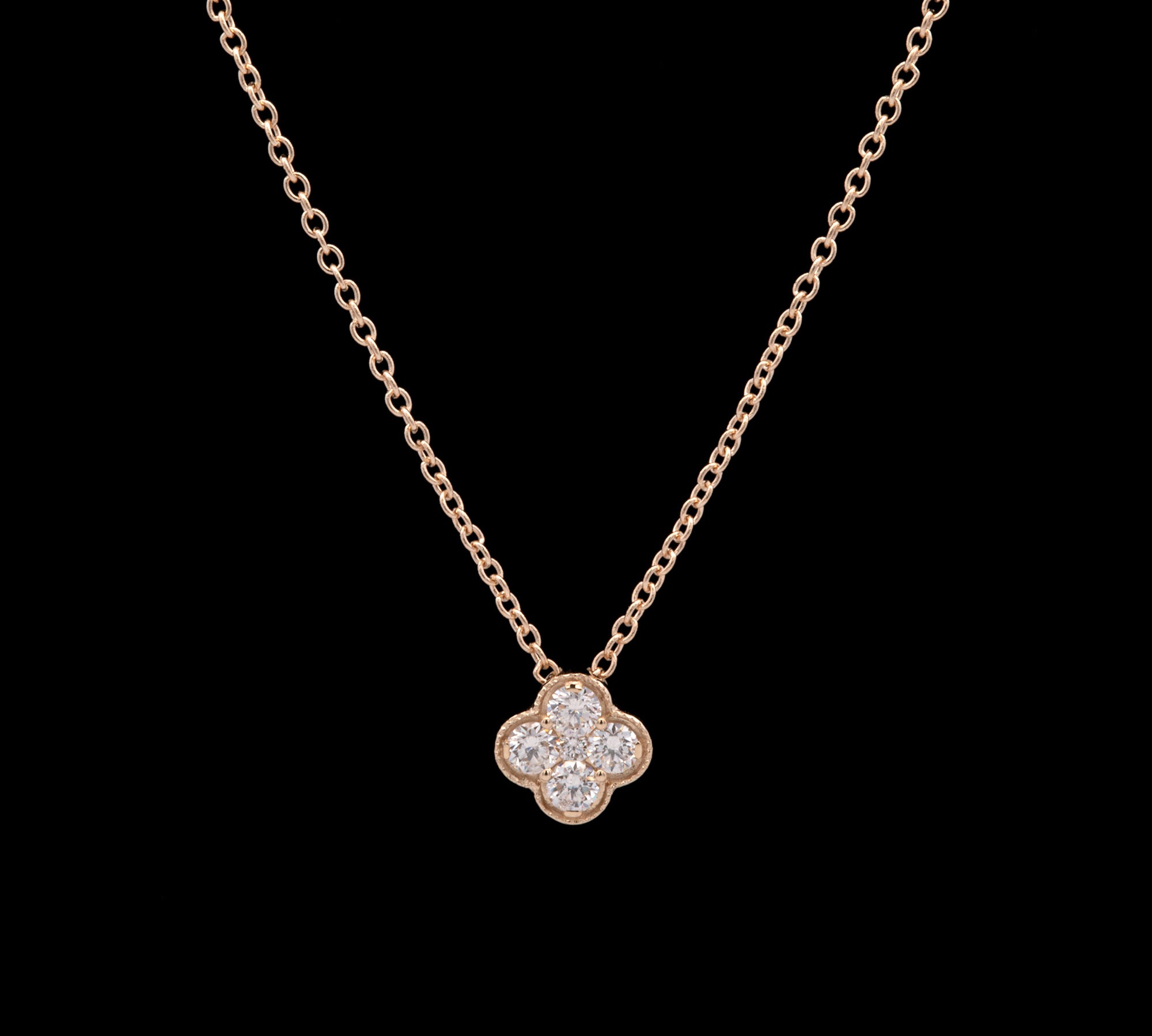 14K Yellow Gold Diamond Clover Pendant With 18 Inch Chain