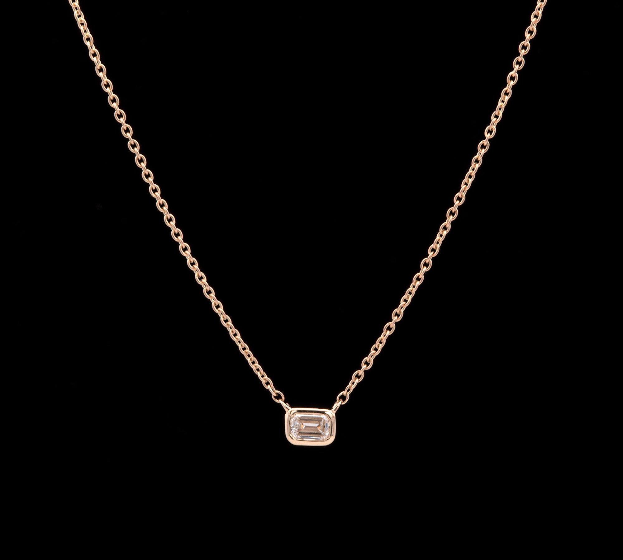 14K Yellow Gold Bezel Set Diamond Necklace, 18 Inches