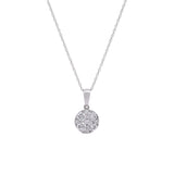 14K White Gold Diamond Cluster Pendant With 18 Inch Chain