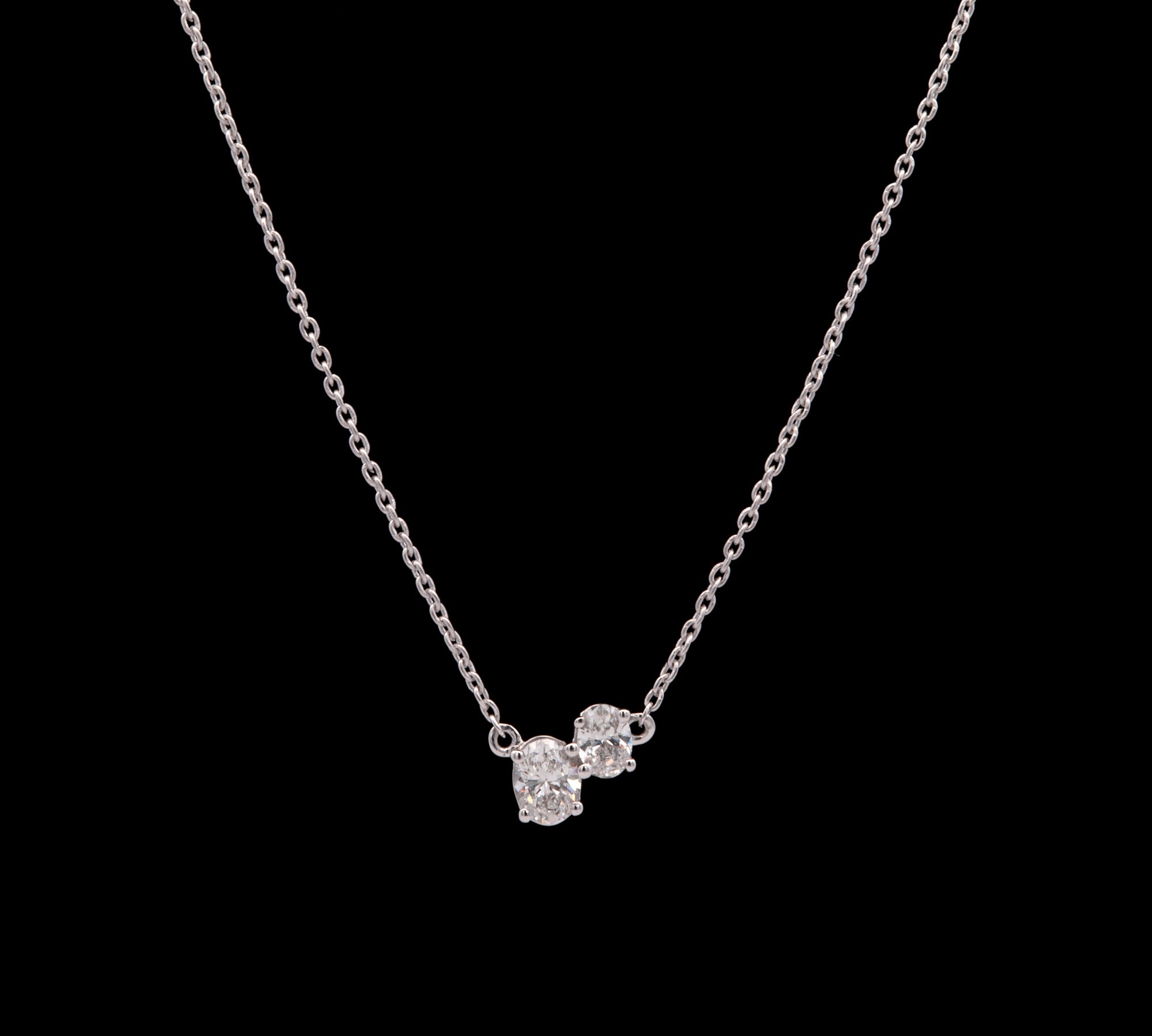 14K White Gold Double Diamond Necklace, 18 Inches