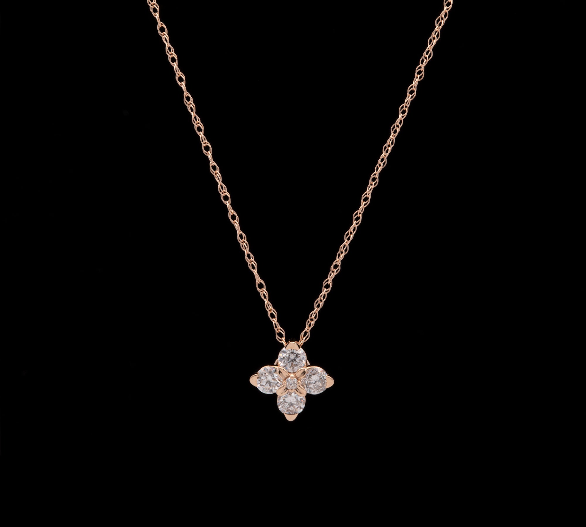 14K Yellow Gold Diamond Flower Pendant With 18 Inch Chain