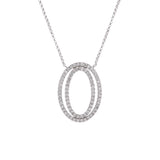 14K White Gold Concentric Oval Diamond Necklace, 18 Inches