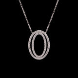 14K White Gold Concentric Oval Diamond Necklace, 18 Inches