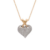18K Yellow And White Gold Diamond Pave Puffed Heart Pendant With 18 Inch Cable Chain