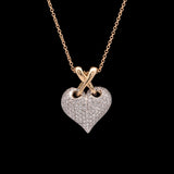 18K Yellow And White Gold Diamond Pave Puffed Heart Pendant With 18 Inch Cable Chain