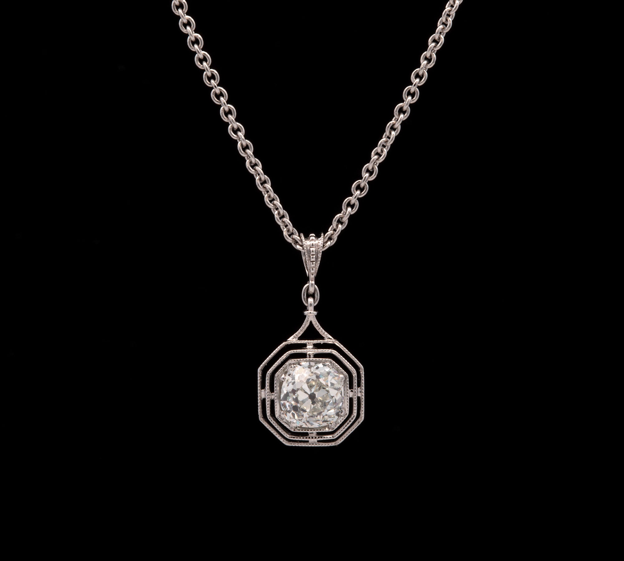 Platinum Diamond Tiered Merry Widow Pendant With 17 Inch Cable Chain