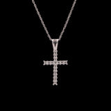 14K Diamond Cross Pendant With 16 Inch Singapore Sparkle Chain