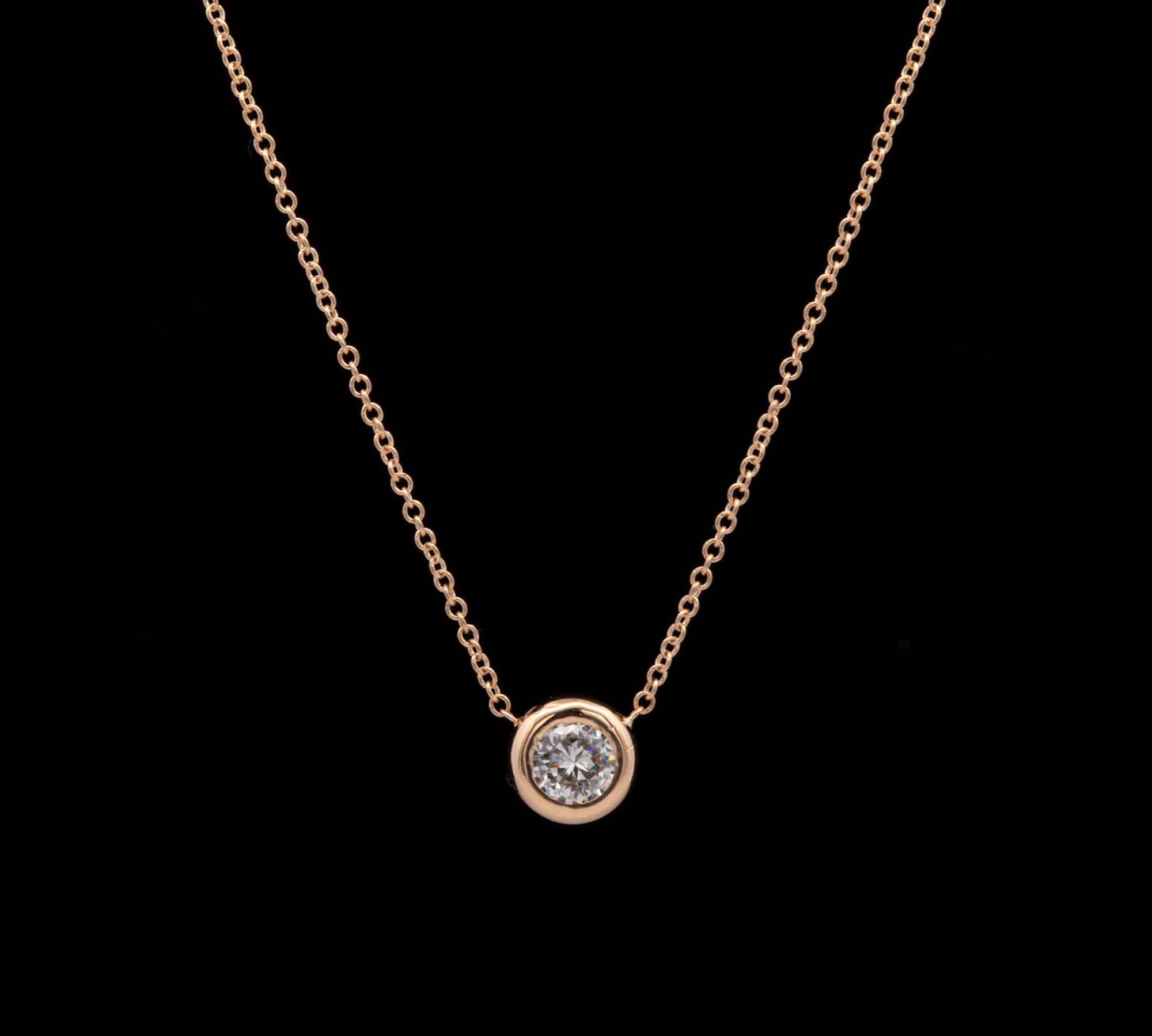 18K Yellow Gold Bezel Set Diamond Necklace, 18 Inches