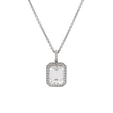 Platinum Emerald Cut Diamond Halo Pendant With 17.75 Inch Cable Chain