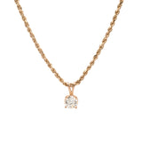 14K Yellow Gold Diamond Solitaire Pendant With 20 Inch Rope Chain