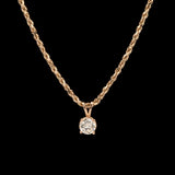 14K Yellow Gold Diamond Solitaire Pendant With 20 Inch Rope Chain