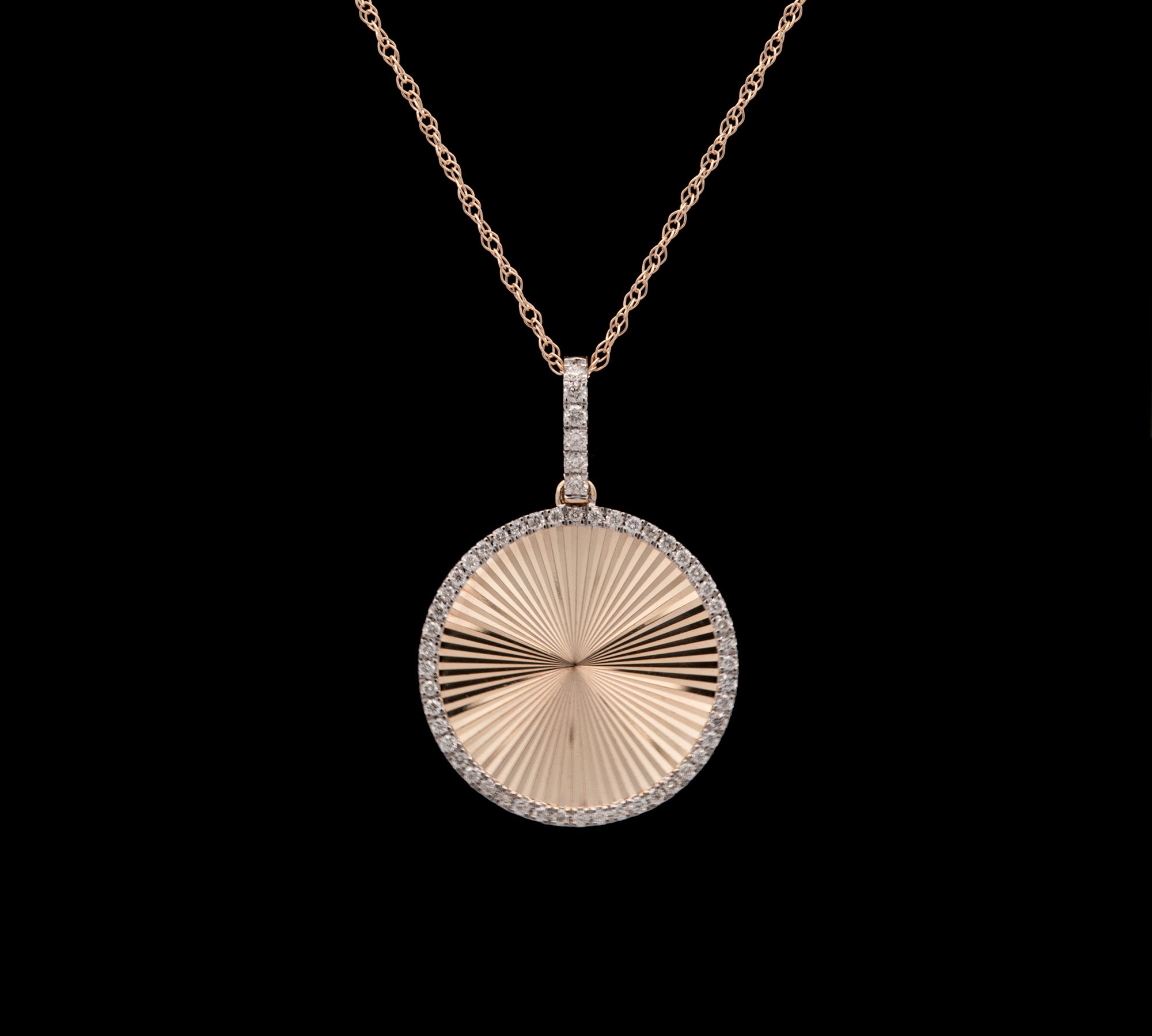 14K Yellow Gold Disc Pendant With Diamond Halo And 18 Inch Chain