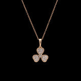 14K Yellow Gold Three Leaf Pave Diamond Pendant With 18 Ich Cable Chain