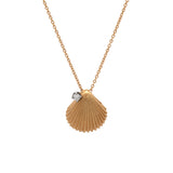 18K Yellow Gold Tiffany & Co. Shell Pendant With Diamond Accent And 18Inch Cable Chain