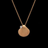 18K Yellow Gold Tiffany & Co. Shell Pendant With Diamond Accent And 18Inch Cable Chain
