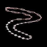 14K Rose Gold 2.00ctw Diamond Station And Paperclip Link Necklace , 22 Inches