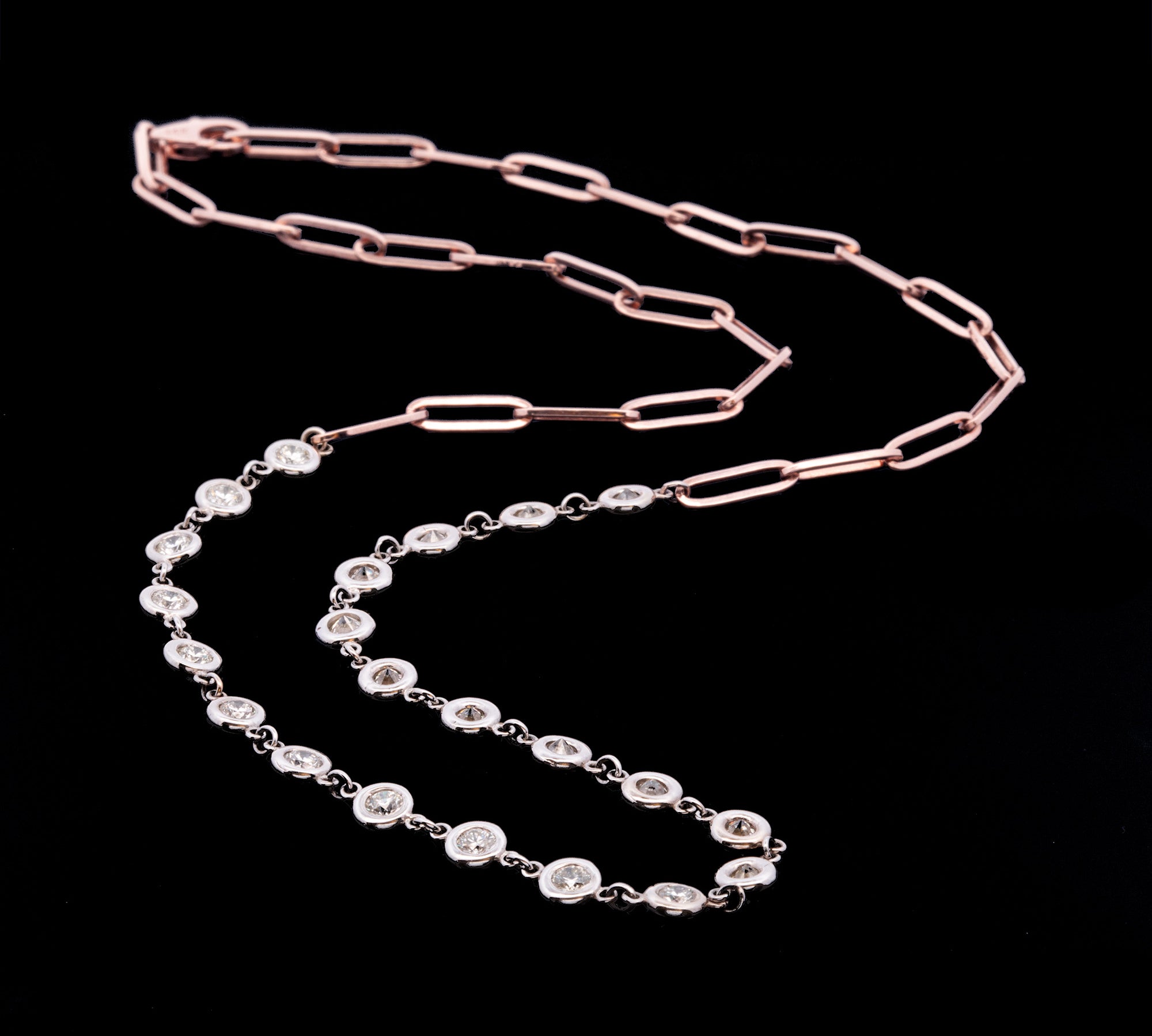 14K Rose Gold 2.00ctw Diamond Station And Paperclip Link Necklace , 22 Inches