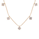 14K Yellow Gold Seven Station Diamond Clover Necklace, Adjustable 18 Inch Chain