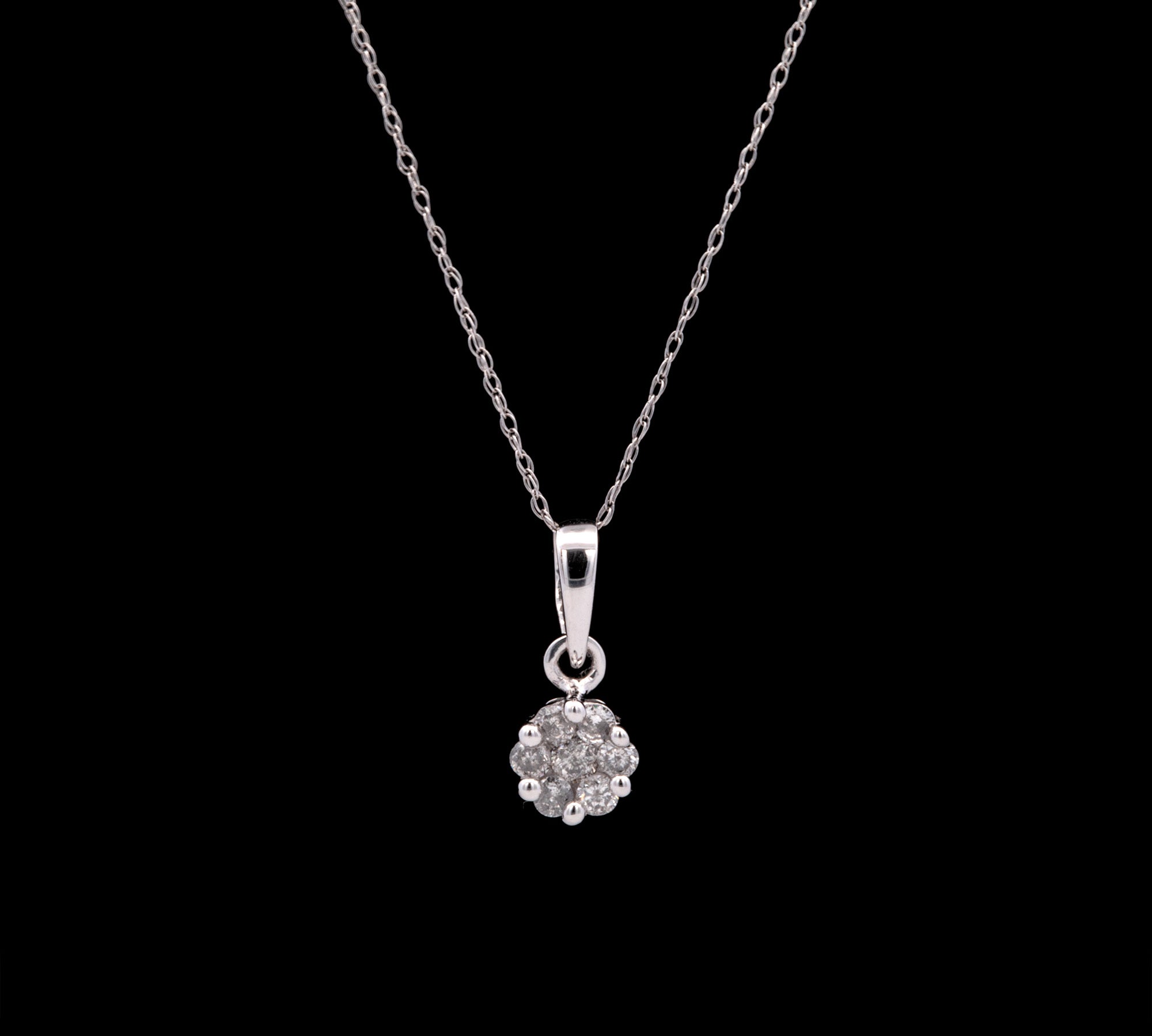 14K White Gold Illusion Set Diamond Pendant With 18 Inch Chain