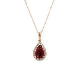 14K Yellow Gold Garnet And Diamond Pendant With 18 Inch Chain