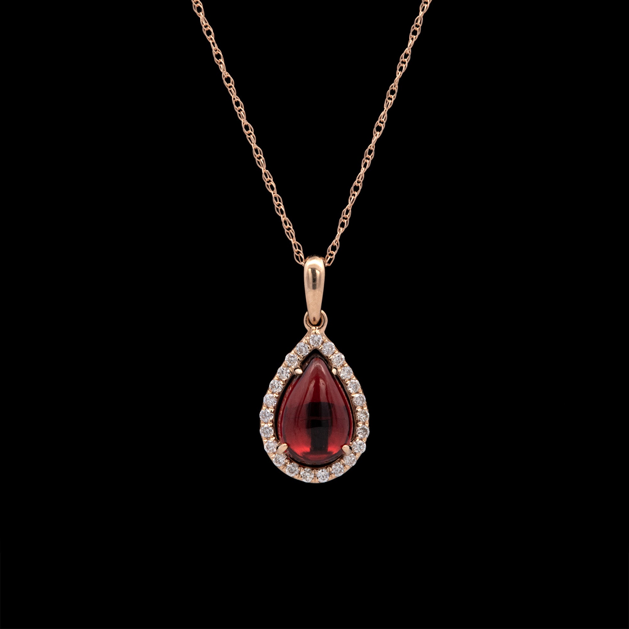 14K Yellow Gold Garnet And Diamond Pendant With 18 Inch Chain